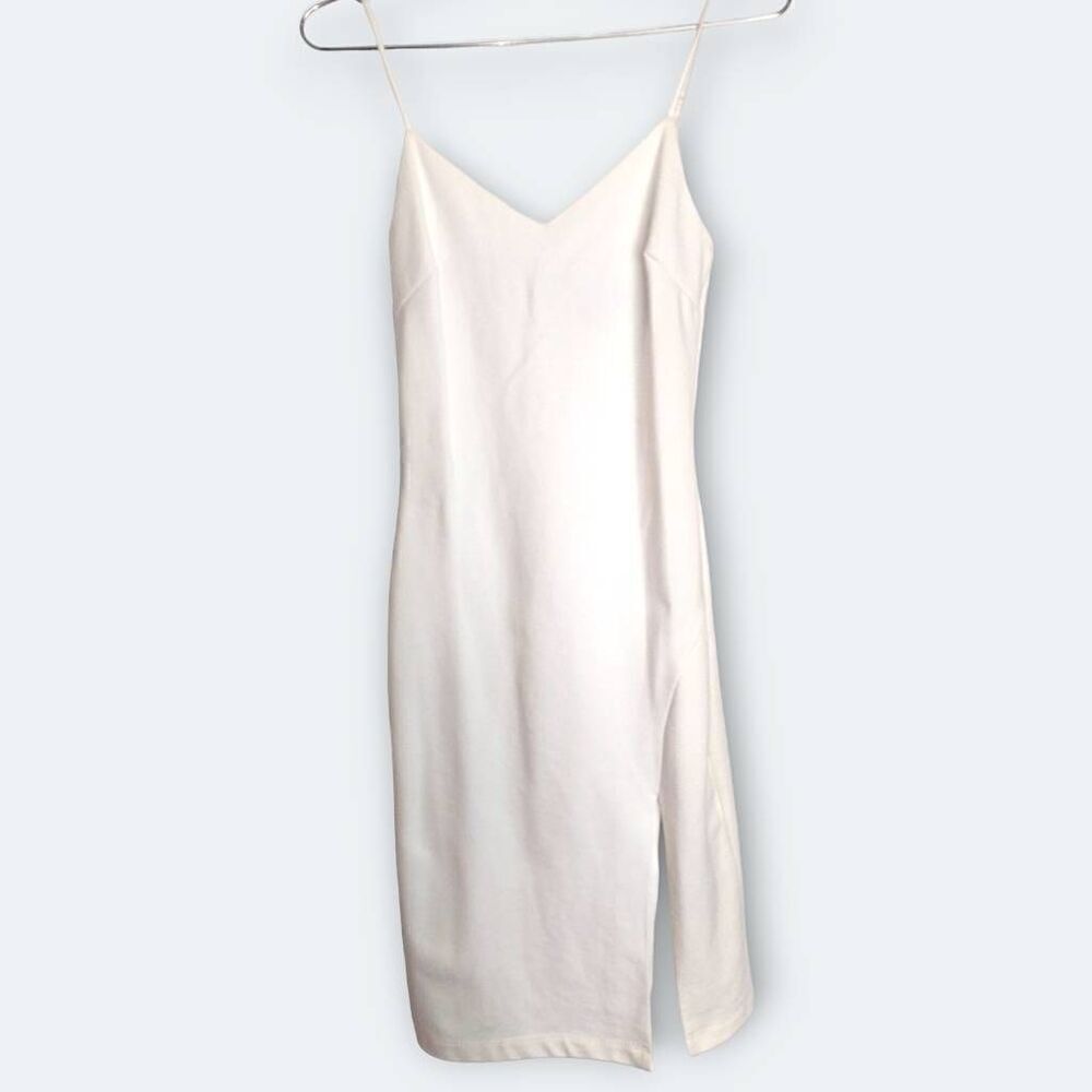 Lulu's Womens Dress Sz Small White Bodycon Stretch VNeck Graduation Wedding